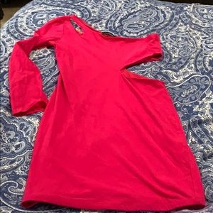 Pink/fuschia fitted off the shoulder cut out dress